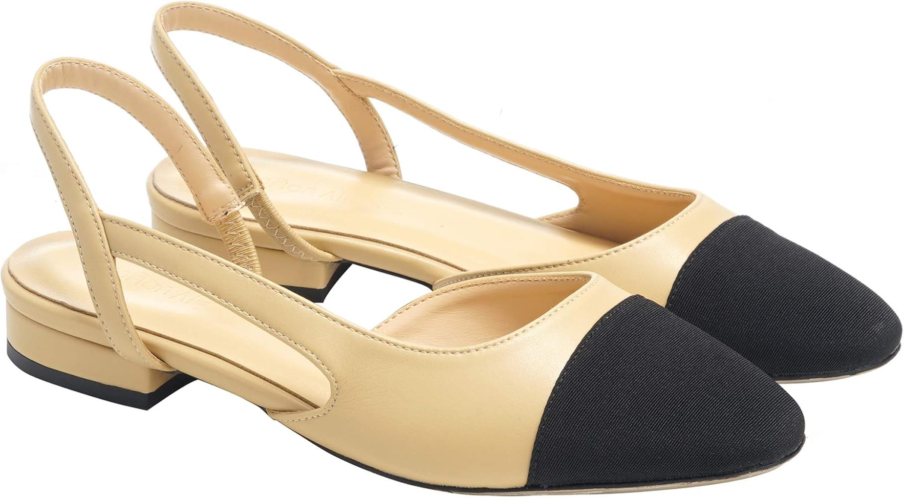 LEHOOR Chunky Heel Slingback Pumps Cap Toe Two Toned for Women, Mid Block Heel Almond Pointy Toe ... | Amazon (US)