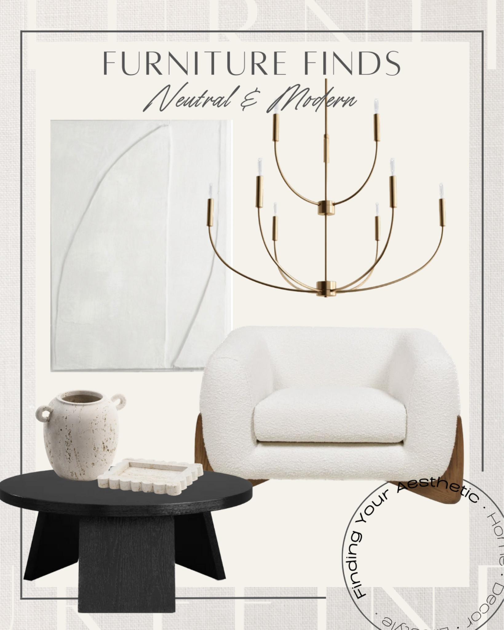 Neutral and modern furniture and home decor finds...plus they're all on sale! 

Modern coffee table round // wood coffee table round // black coffee table // coffee table for living room // travertine decor // travertine vase // travertine tray // organic modern decor // modern accent chair // boucle accent chair // accent chair modern // white plaster wall art // gold chandelier large // gold chandelier dining // Marshall's sale // wayfair sale 

#LTKhome #LTKsalealert
