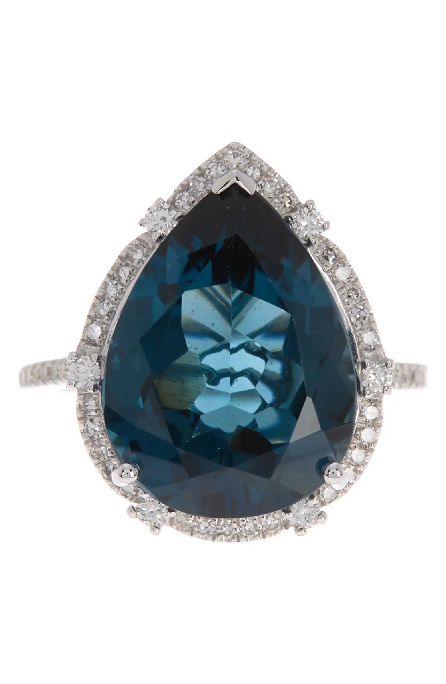 EFFY 14K White Gold Pear London Blue Topaz & Pave Diamond Ring | Nordstromrack | Nordstrom Rack