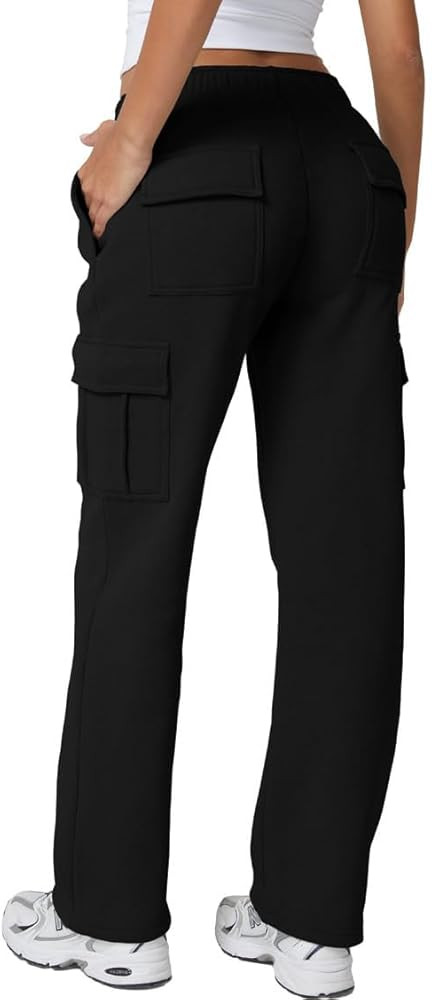 QINSEN Baggy Medium Waist Elastic Sweatpants for Womens Casual Long Fleece Cargo Pants with Pocke... | Amazon (US)