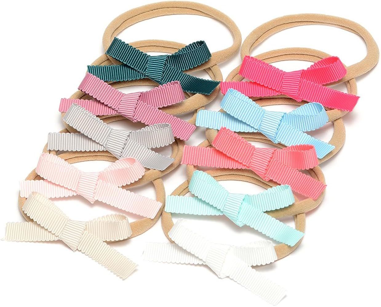 Petite Ribbon Baby Bow Nylon Headband Grosgrain Ribbon Infant Bow Hair Band For Babys Pack of 10p... | Amazon (US)
