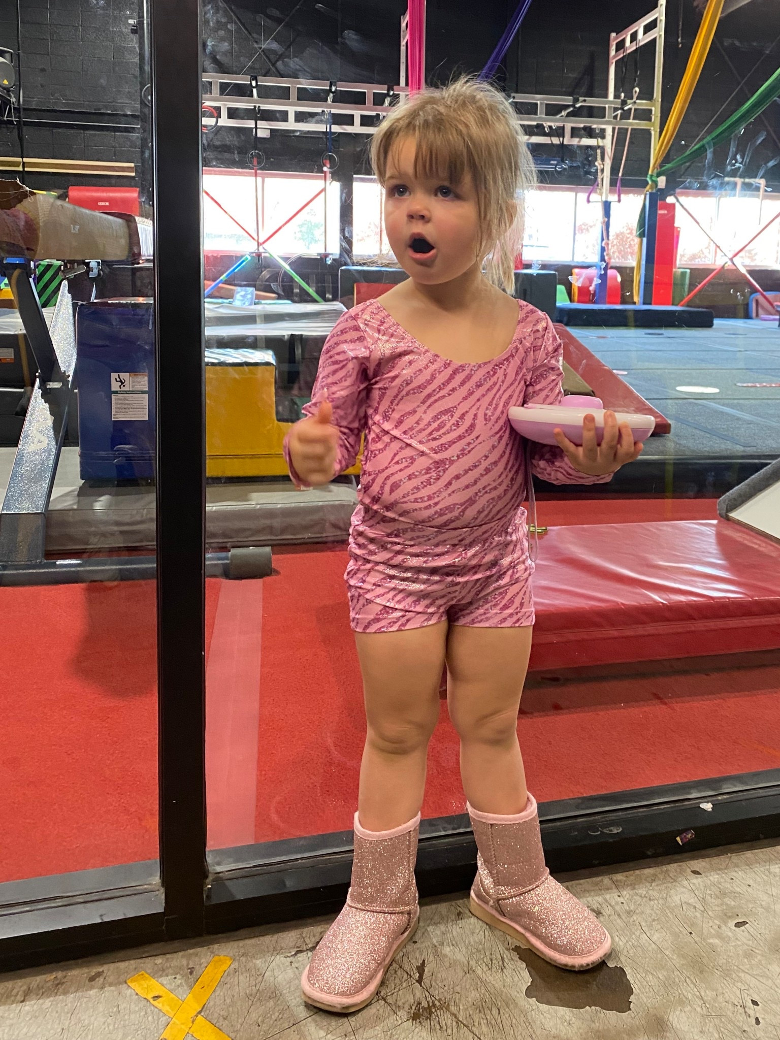 Gymnastic outfit. She got a lot of complements today! 🎀💕 

#gymnastics #gymnasticsoutfit #toddlergirl

#LTKKids #LTKootd #LTKmomlife