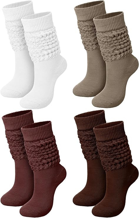 Janmercy 4 Pairs Slouch Socks for Women Bulk Boot Stacked 80s 90s Neon Slouch Knit Scrunchie Wint... | Amazon (US)