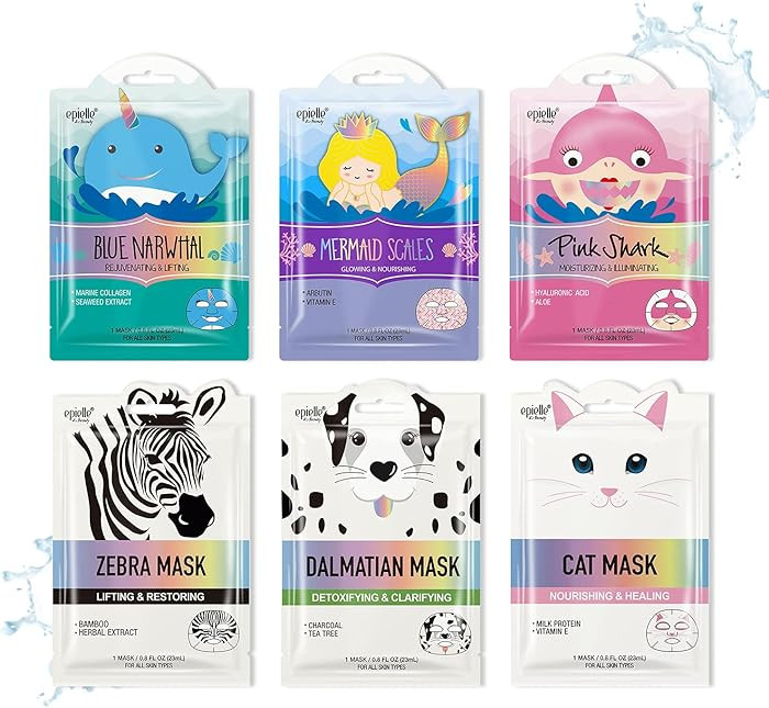 Epielle Character Face Mask Wave & Wild 6 Pack, Fun & Effective Korean Skin Care, Spa Party Favor... | Amazon (US)
