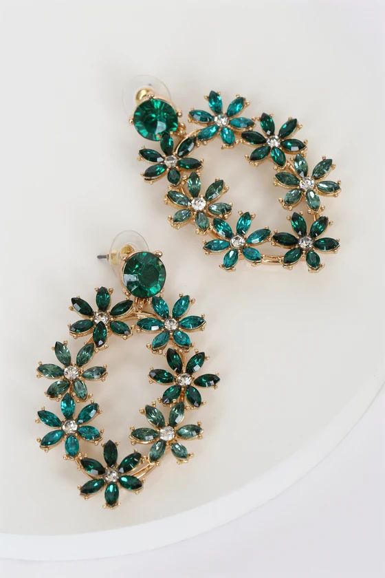 Growing Glam Green Rhinestone Flower Earrings | Lulus (US)
