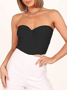 ANRABESS Women Strapless Crop Tube Top Sexy Ribbed Knit Twisted Knot Front Bandeau Y2K Corset Tan... | Amazon (US)