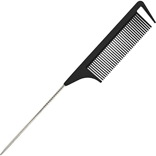 9.3'' Rat Tail Comb for Hair Stylist, Parting Combs for Braiding hair, Rattail Comb with Metal Stainless Steel Pintail for Sectioning, Teasing and Styling (Black) | Amazon (US)