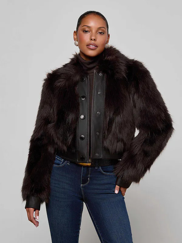 Claira Faux Fur Jacket in Coffee Bean | L'AGENCE | L'Agence