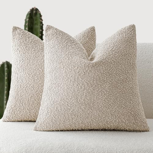 Foindtower Pack of 2, 20 x 20 Inch, Decorative Textured Boucle Throw Pillow Covers Accent Solid Pillow Cases Cozy Soft Couch Cushion Case for Chair Sofa Bedroom Living Room Home Decor, Oatmeal | Amazon (US)
