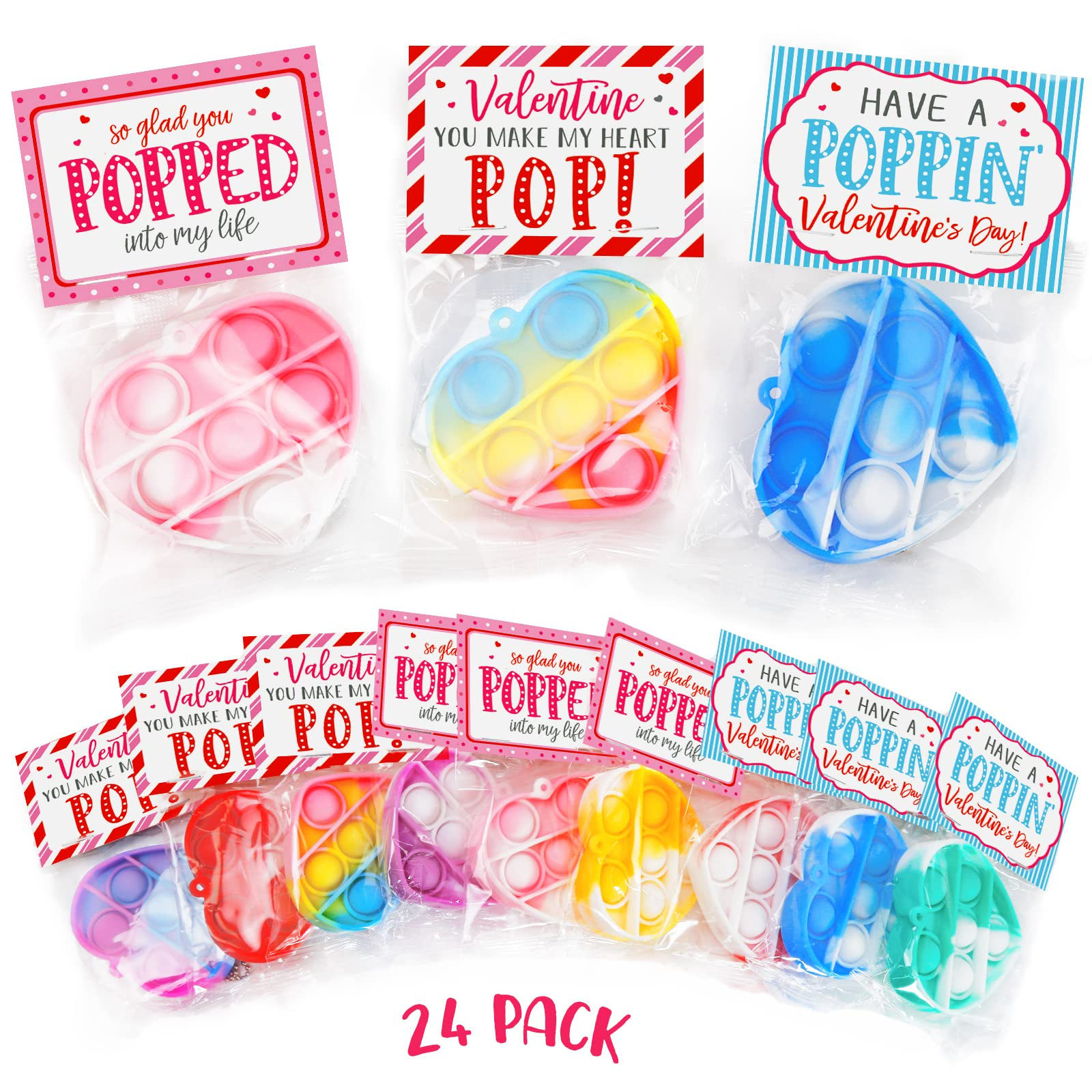 Valentine's Day Cards and Gifts for Kids - 24 Mini Heart Pop Fidget Toys Bulk - Exchange Cards fo... | Amazon (US)