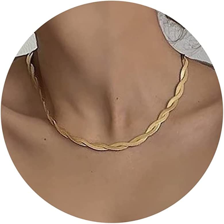 Tewiky Herringbone Necklace for Women Dainty 14k Gold Snake Chain Necklace Layered Gold Herringbo... | Amazon (US)