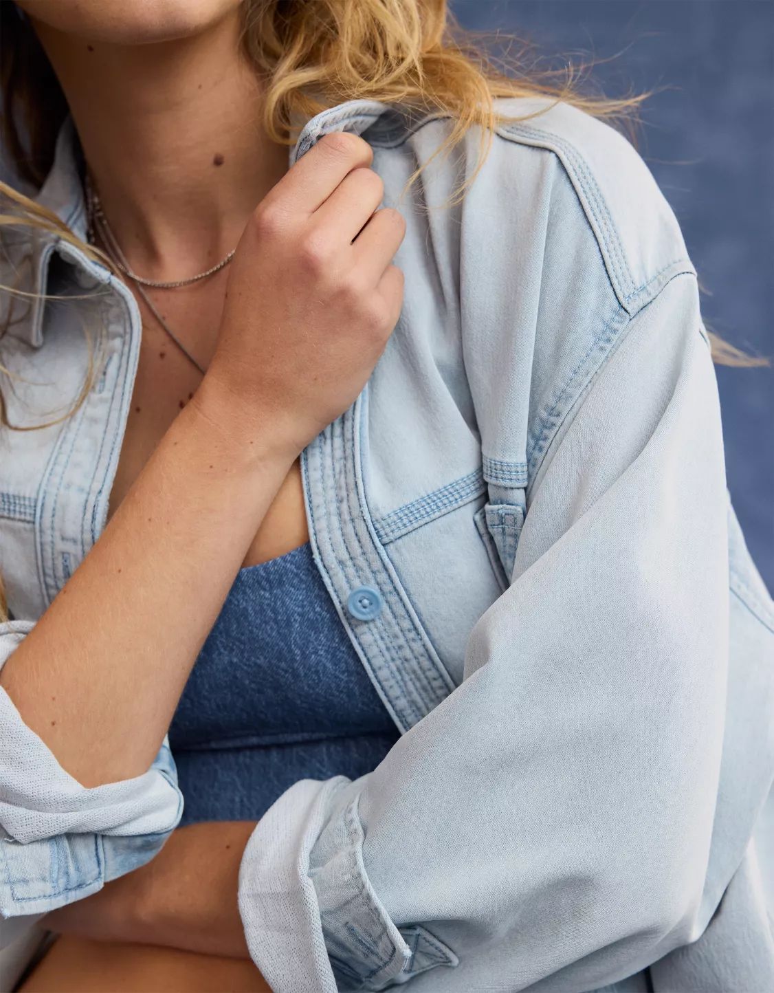 AE x Aerie Match Made In Denim Fleece Shacket | American Eagle Outfitters (US & CA)