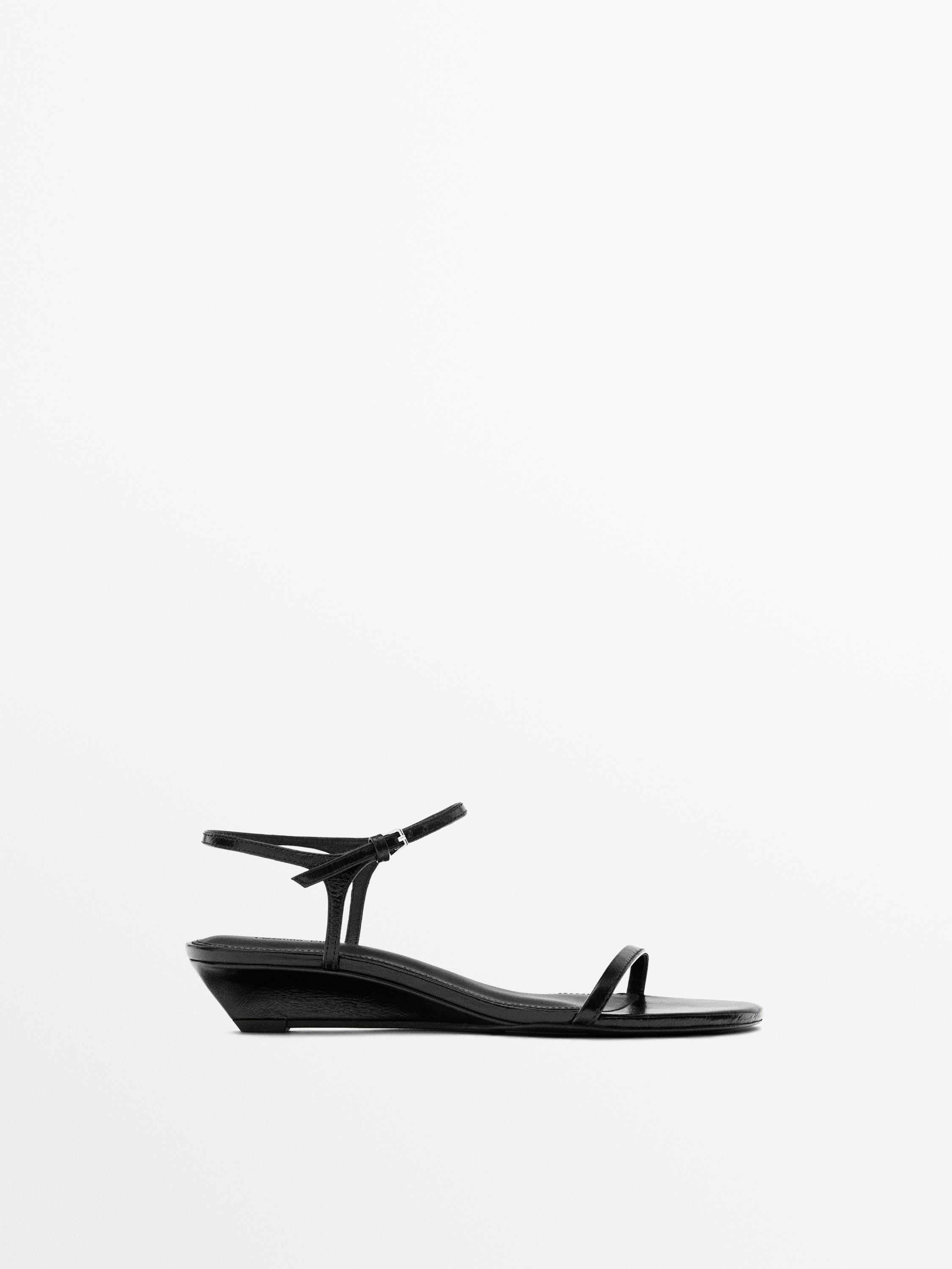 Strappy leather mid-wedge sandals | Massimo Dutti US