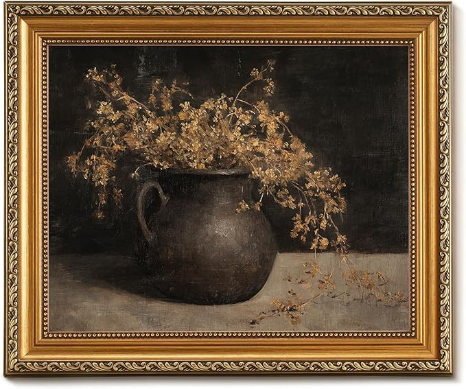 Vintage Gold Framed Wall Art for Home Decor, Farmhouse Rustic Dark Floral Autumn Painting, Moody ... | Amazon (US)