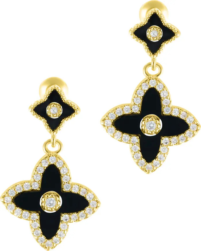 14K Yellow Gold Plated Black Flower Drop Earrings | Nordstrom Rack