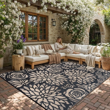 BERTHMEER 9'x12' Brown Outdoor Rugs Plastic Straw Reversible Waterproof Patio Rugs for Deck Camping Beach Picnic Porch Garden Balcony | Walmart (US)