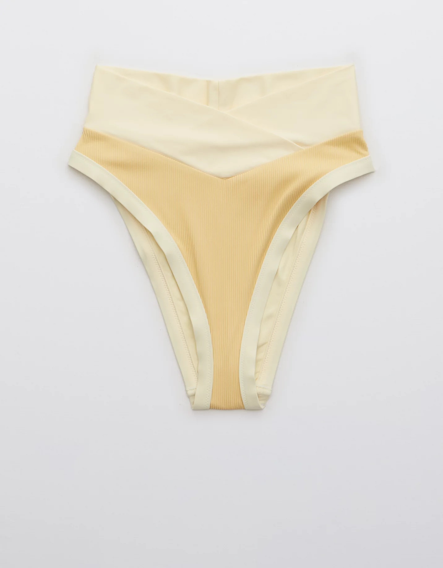 Aerie Ribbed Binding Crossover High Cut Cheeky Bikini Bottom | American Eagle Outfitters (US & CA)