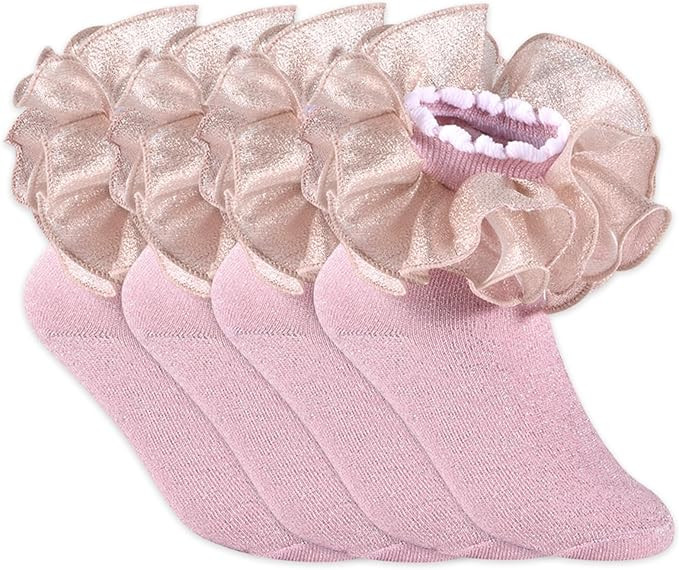Yepami 4 Pairs Girls Ruffle Socks Big and Shimmering Lace Sock Ruffled Dress Socks for Girl Toddl... | Amazon (US)