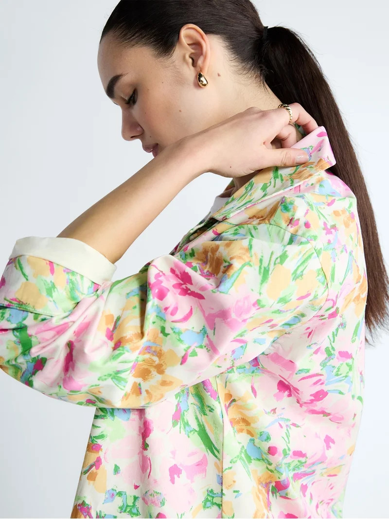 Free Assembly Women's and Women's Plus Floral Car Coat with Long Sleeves, Sizes XS-4X | Walmart (US)