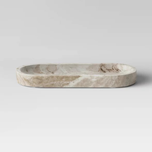 6" x 1.25" Toronto Oblong Marble Tray White/Beige - Project 62™ | Target