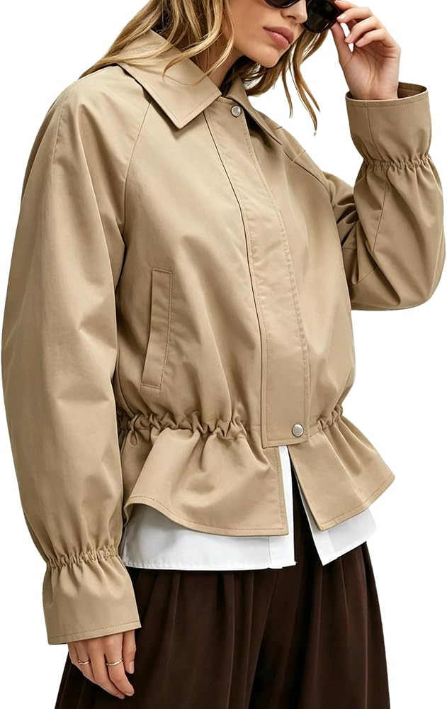 Lumister Womens Cropped Jacket Zip Up Coat Casual Outerwear | Amazon (US)