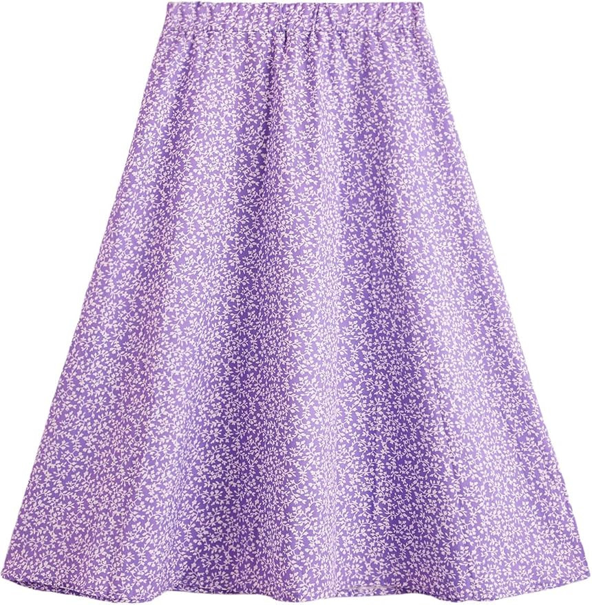 Milumia Girl's Cute Summer Boho Ditsy Floral High Waisted A Line Flare Midi Skirt Flowy Long Skir... | Amazon (US)