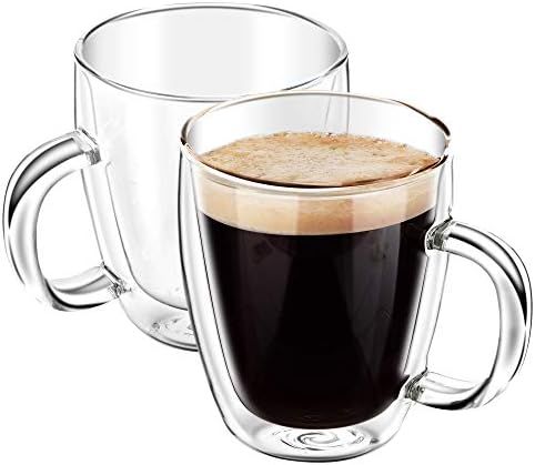 YUNCANG Double Wall Glass Coffee Mugs with Handle,[2-Pack,16 Oz],Clear Glass Coffee Mugs,Glass Ca... | Amazon (US)