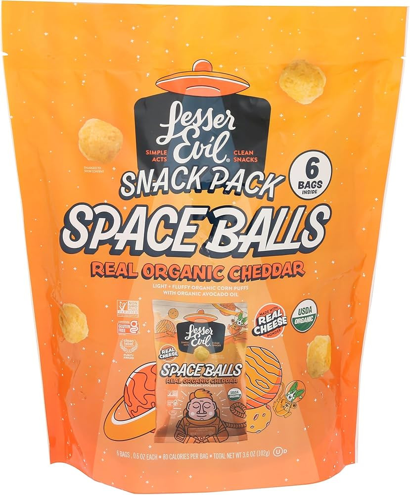 Lesserevil Organic Real Cheddar Space Ball Puffs Multipack, 3.6 Oz | Amazon (US)