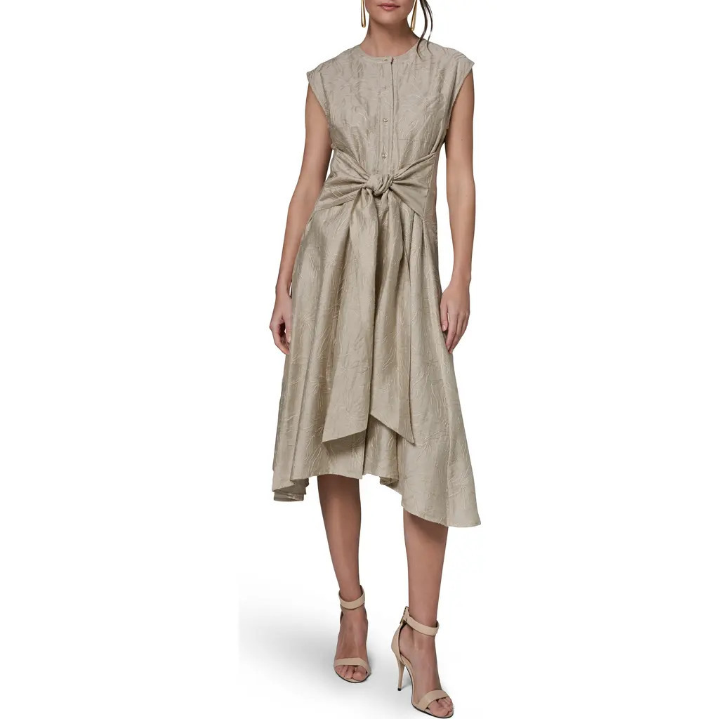 Donna Karan New York Embroidered Handkerchief Hem Midi Dress in Tuscan Grey at Nordstrom, Size Medium | Nordstrom