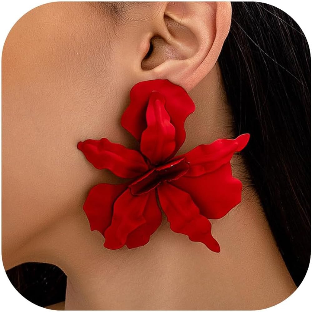 Statement Flower Earrings for Women Trendy Pink Flower Dangle Drop Earrings Spring Statement Jewe... | Amazon (US)