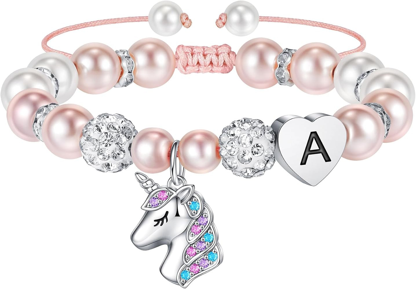 Hidepoo Christmas Gifts for Grandkids Girls - CZ Initial Unicorn Bracelet Adjustable Pink Pearl a... | Amazon (US)
