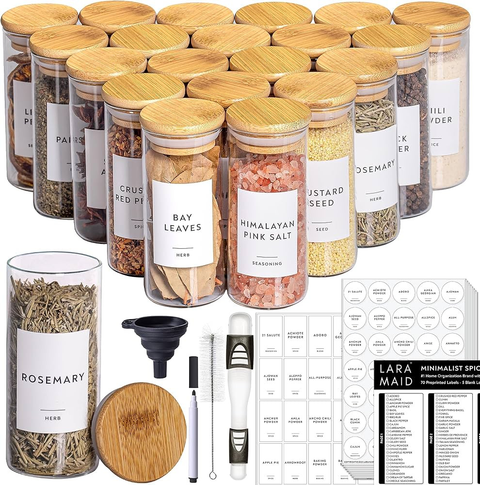 Laramaid 4oz 20Pack Spice Jars with Minimalist Spice Labels, Round Jar Canisters with Polished Ba... | Amazon (US)