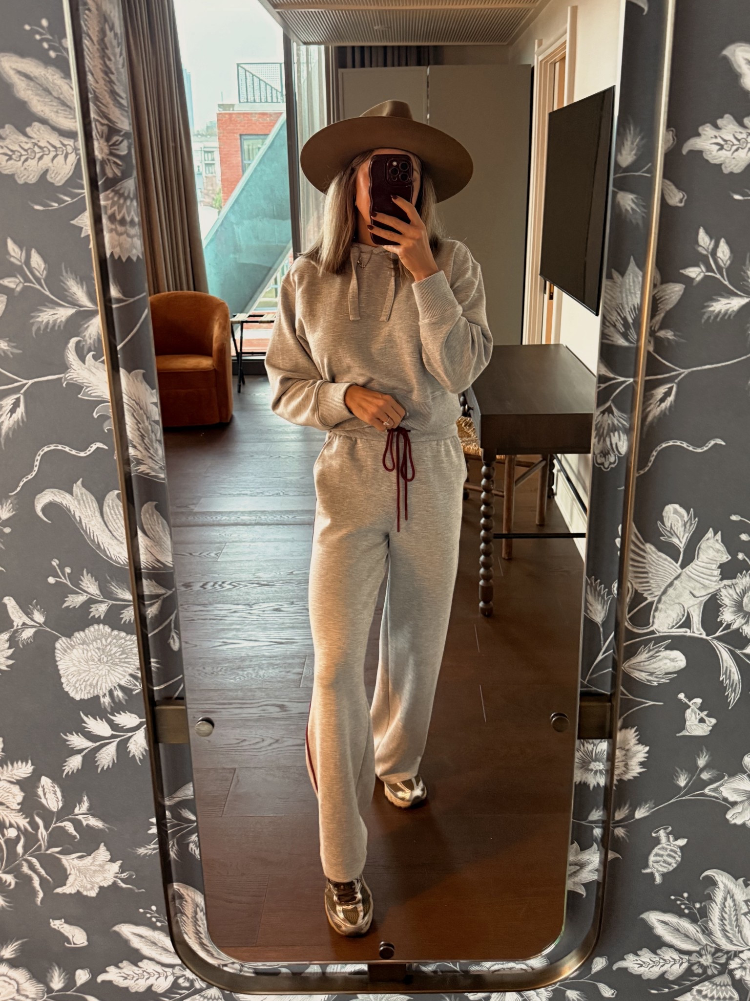 The cutest loungewear set for the holidays! Loving the burgundy trim paired with my go-to chocolate brown and silver sneakers. 25% off through tomorrow! 

#LTKOver40 #LTKCyberWeek