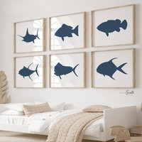 Boys Blue Fishing Bedroom Wall Art, Fish Decor For Boys, Boys Theme, Baby Boy Fisherman, Nursery Art Navy | Etsy (US)