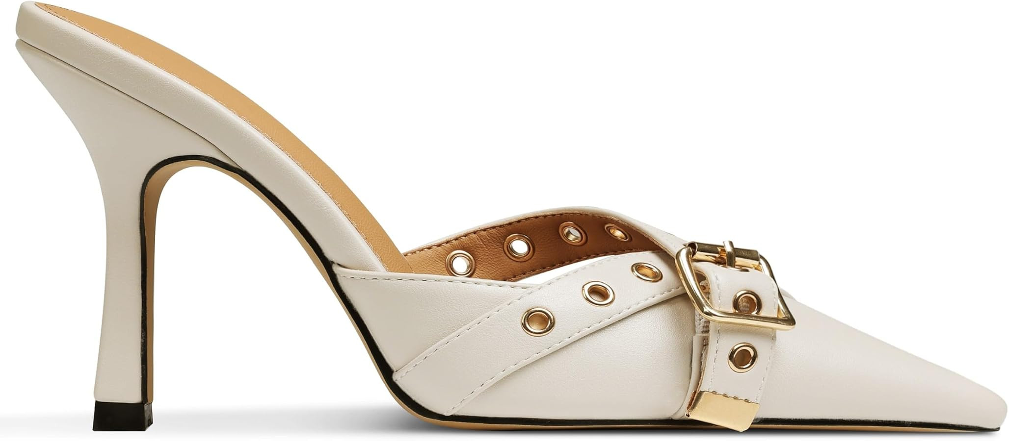 AMINUGAL Mules Heels for Women Pointed Closed Toe Kitten Pumps Buckle Slip On Studded Stiletto He... | Amazon (US)