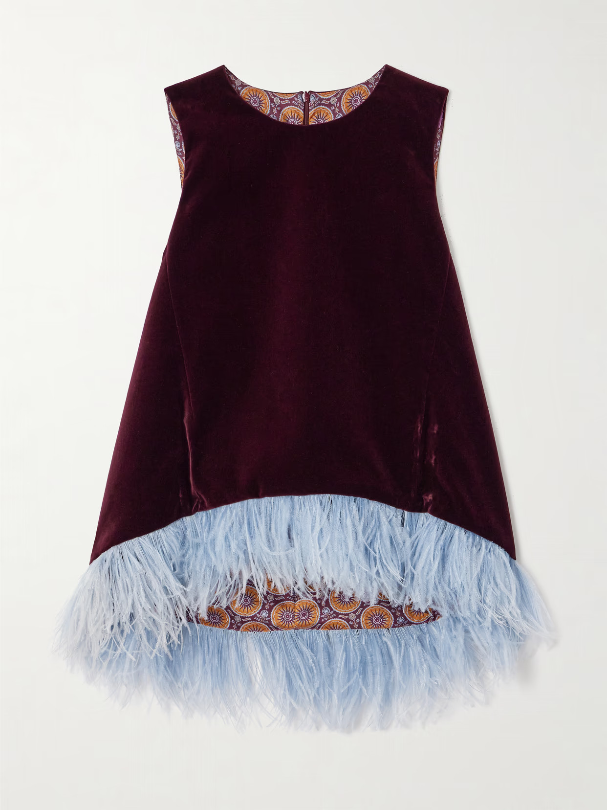 La DoubleJ - Icon La Scala Feather-trimmed Cotton-velvet Top - Burgundy | NET-A-PORTER (US)