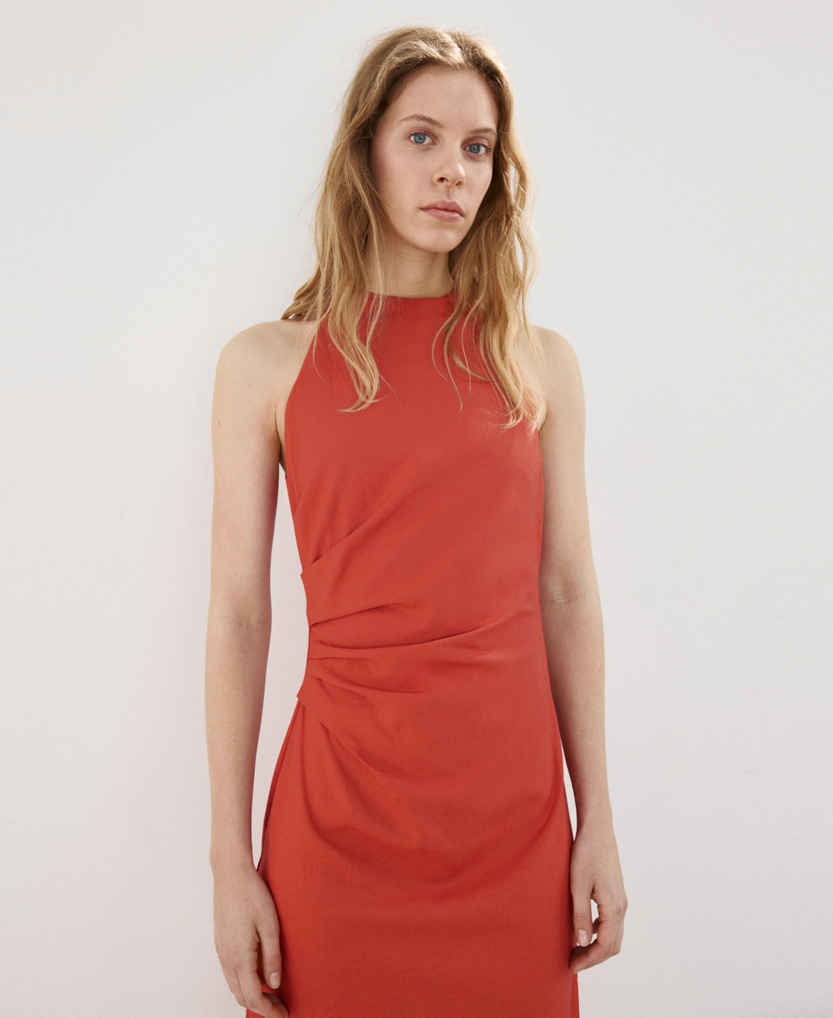 Mango Women's Draped Midi-Dress - Orange | Macy's
