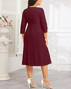 Plus size Dress for Women Twist Knot V Neck 3/4 Sleeves A Line Wedding Guest Midi Dresses | Amazon (US)