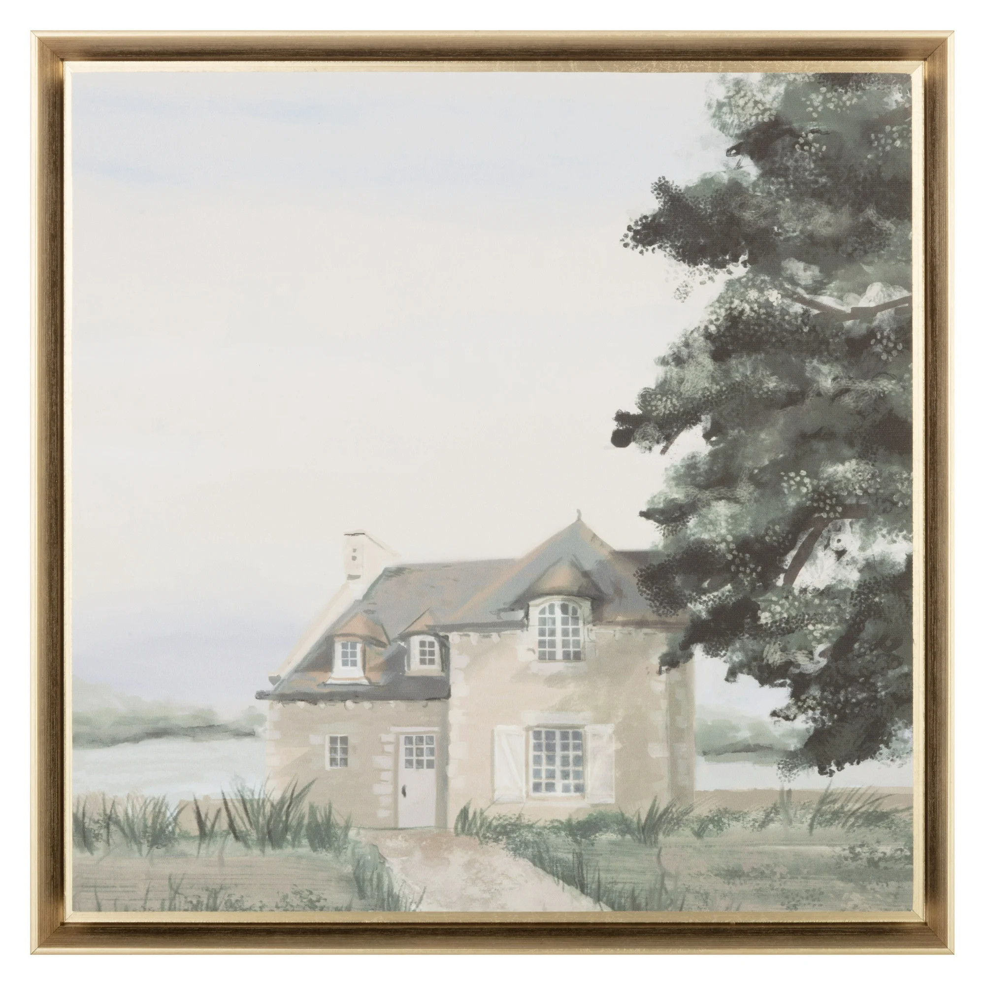 Home Décor Collection Coastal Seaside Manor Framed Canvas Wall Art, 15.5" x 15.5", Antique Gold | Walmart (US)