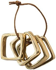 Bloomingville Brass Finished Square Metal Napkin Rings with Leather Tie (Set of 4 Pieces) | Amazon (US)