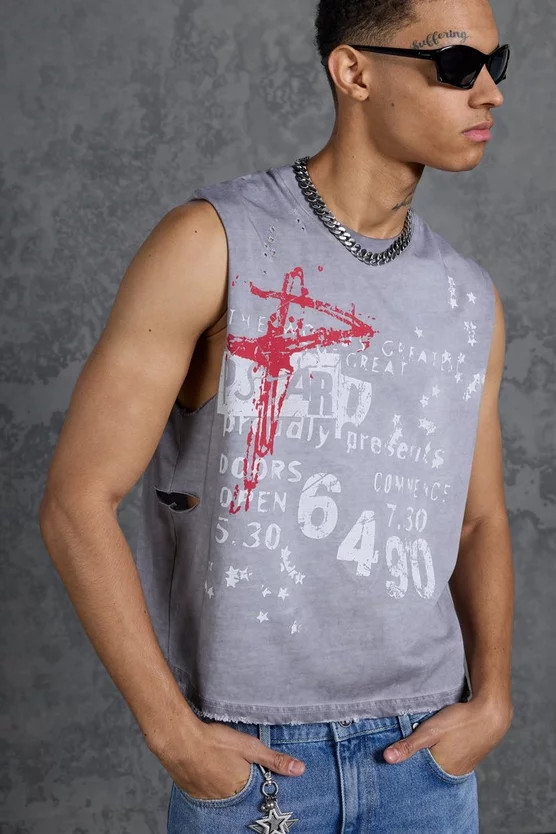 Gunna Oversized Boxy Tank Top with Graffiti Print | boohooMAN (US & Canada)