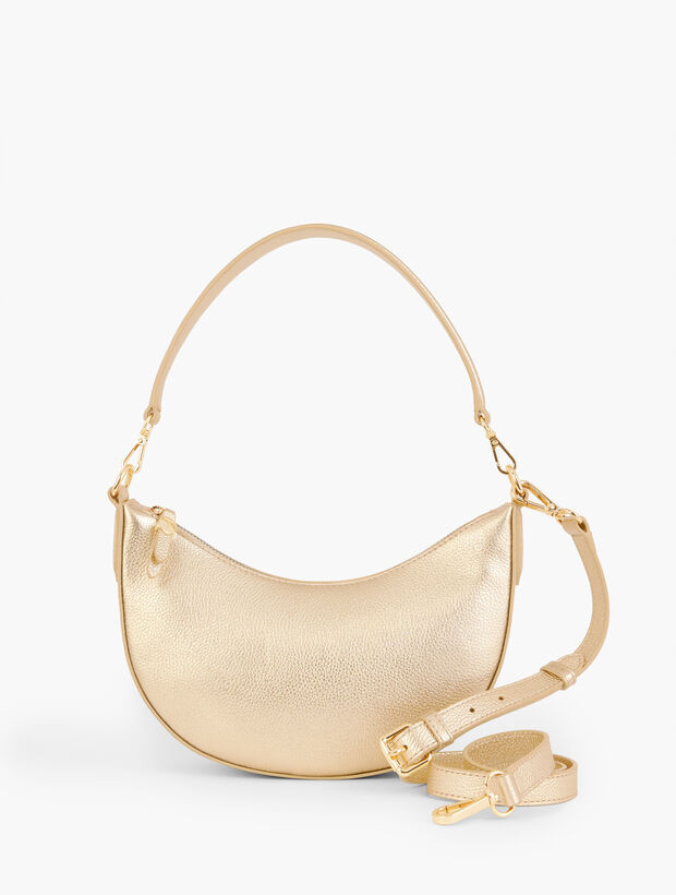 Metallic Pebble Leather Crescent Shoulder Bag | Talbots