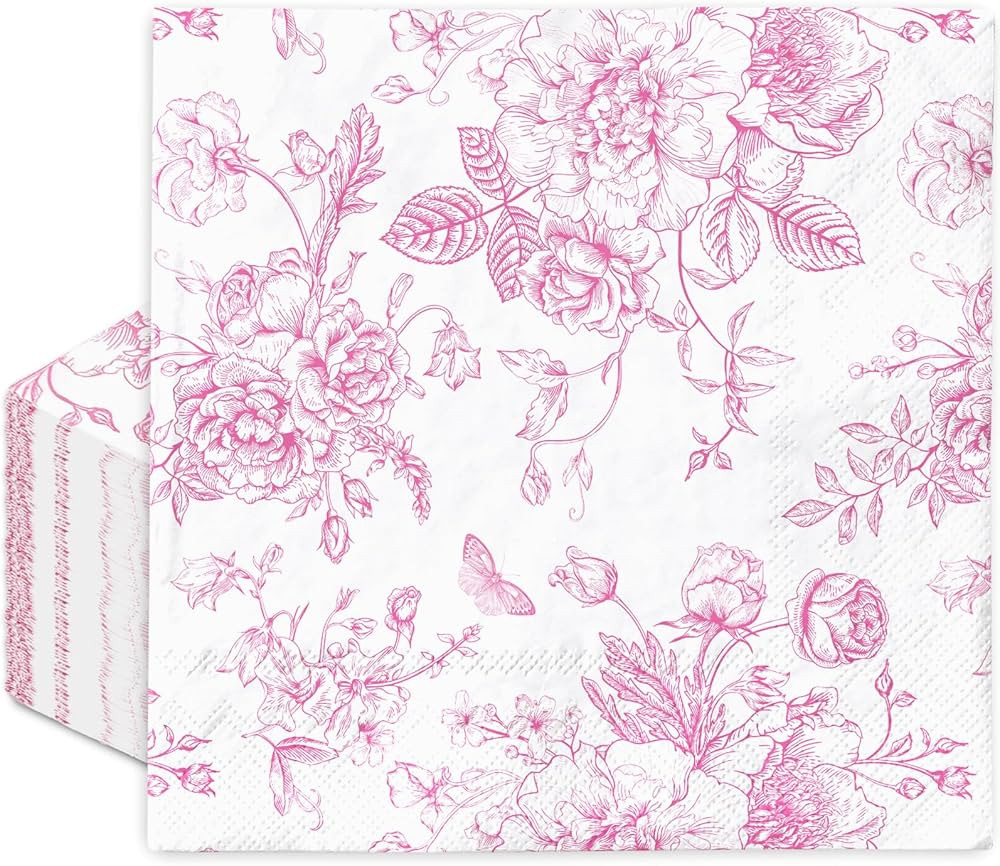 JarThenaAMCS Pink Flower Paper Napkins Floral Disposable Napkins Wildflower Square Luncheon Dinne... | Amazon (US)