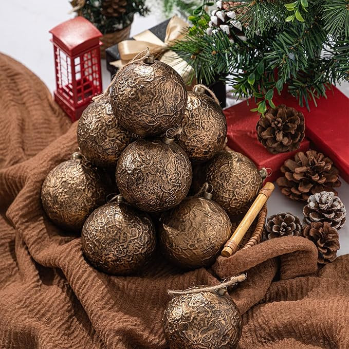 24 Pcs Farmhouse Christmas Ball Ornaments 3.15'' Vintage Antique Gold Christmas Tree Decor Rustic... | Amazon (US)