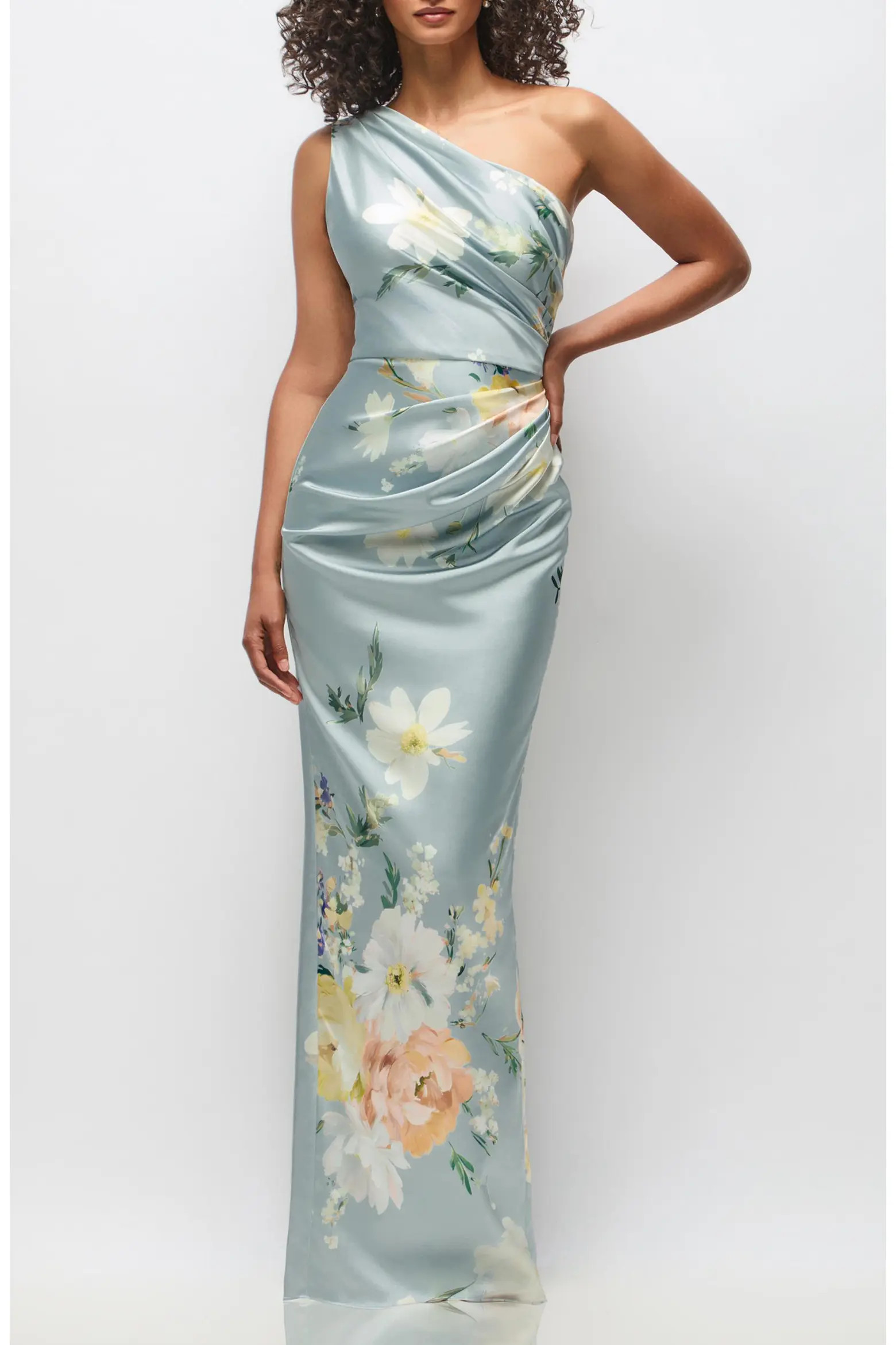 Malin Floral One-Shoulder Satin Charmeuse Gown (Women) | Nordstrom | Nordstrom