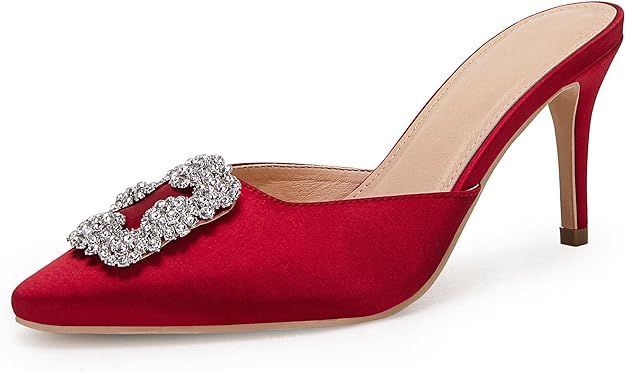 Coutgo Womens Pointed Toe Mule Sandals with Rhinestone Stiletto High Heel Bridal Evening Party We... | Amazon (US)