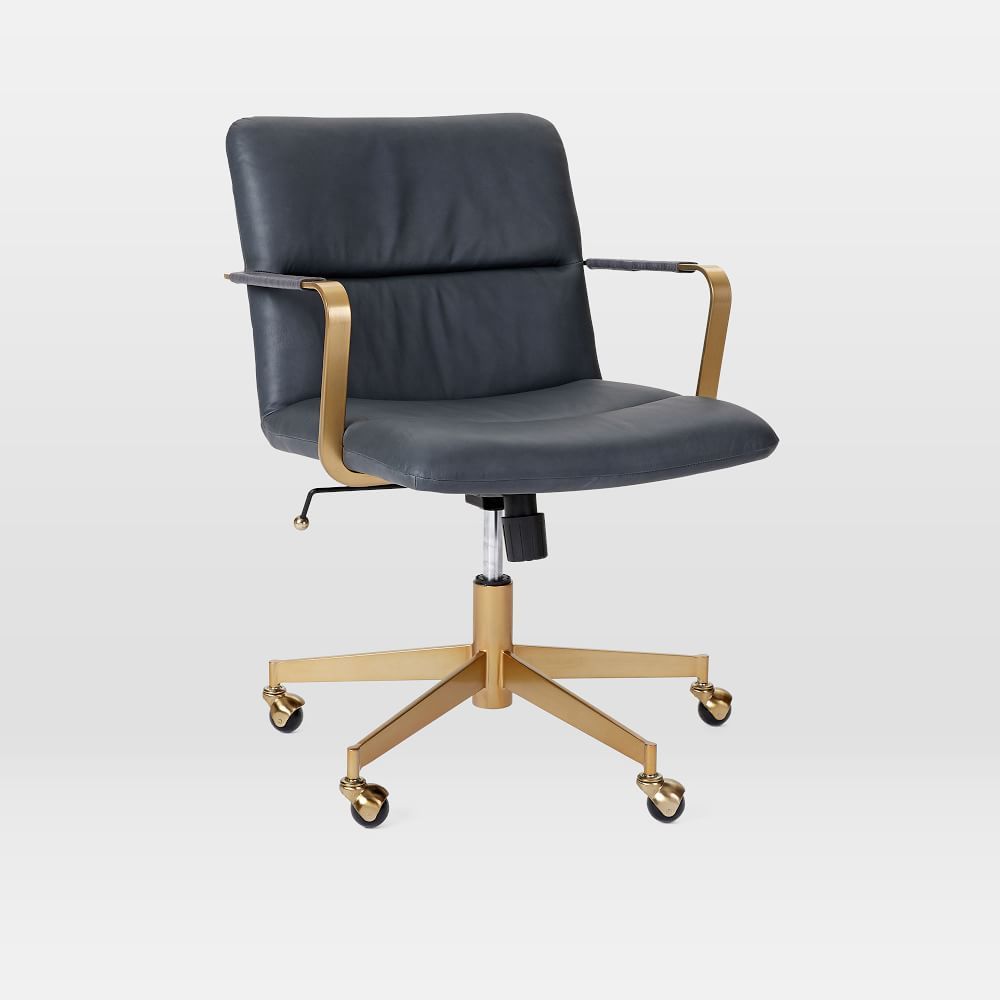 Cooper Mid-Century Leather Swivel Office Chair | West Elm (US)