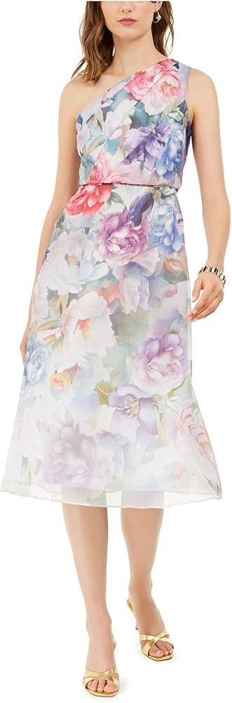 Adrianna Papell Women's One Shoulder Organza Midi | Amazon (US)