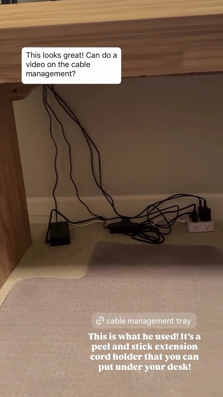 Cable management tray! 
This is what he used! It's a peel and stick extension cord holder that you can put under your desk!

#LTKhome