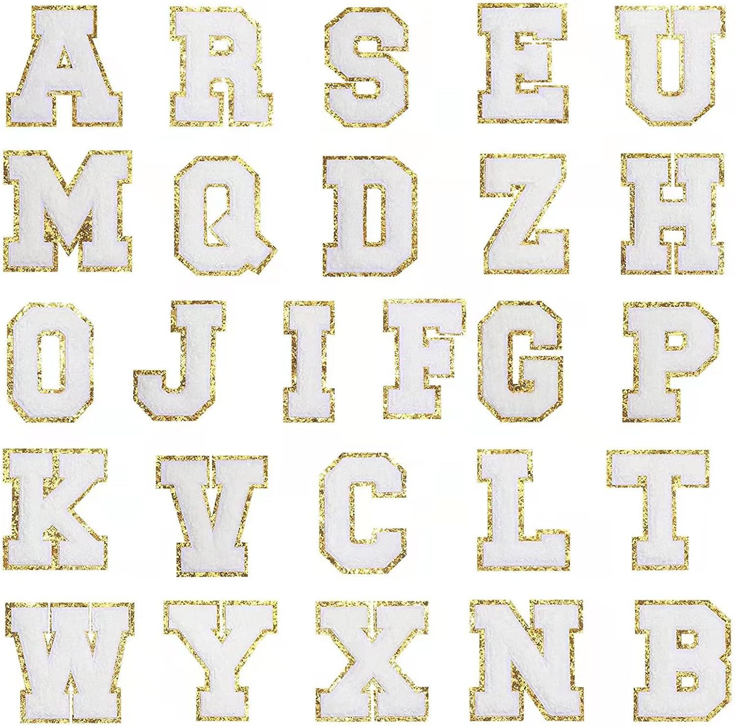 26Pcs Letter Patch Iron on A-Z Repair Chenille Patch Gold Shiny Varsity Apparel White Iron on Let... | Amazon (US)